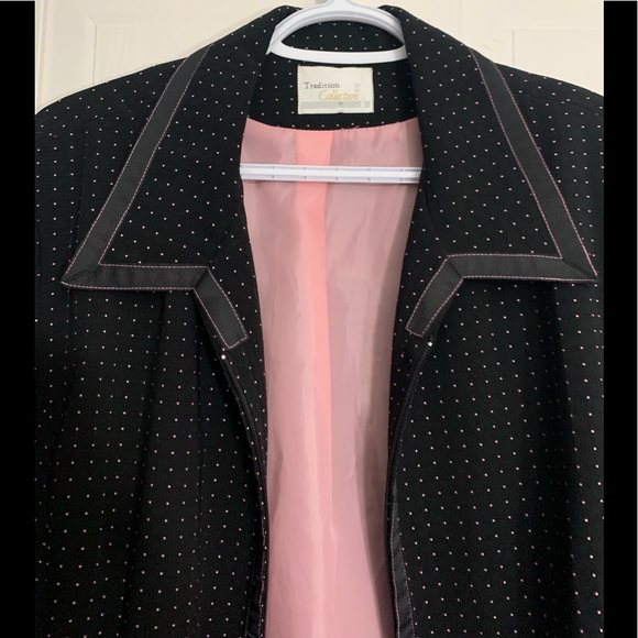 ❤️GORGEOUS BLAZER/JACKET❤️BLACK WITH PINK DOTS AND PINK SILK INNER LINING❤️SZ XL - Picture 5 of 12